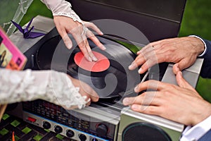 Vintage record player with vinyl record