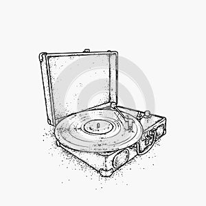 Vintage record player vinyl records. Vintage. Music. Vector illustration for a postcard or a poster.