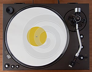 Vintage Record Turntable Player With White Vinyl Disk