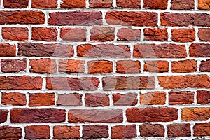 Vintage red brick wall background texture. Real brick wall.