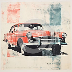 Vintage Red Car Art Print Inspired By Rashad Alakbarov photo
