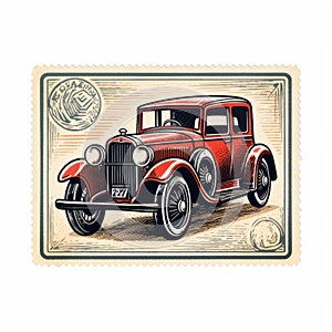 Vintage Red Car Stamp Style Illustration By Ravi Zupa