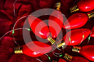 Vintage red Christmas lights lightbulbs with new green micro lights