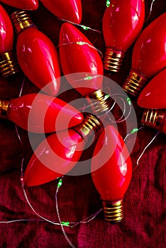 Vintage red Christmas lights lightbulbs with new green micro lights