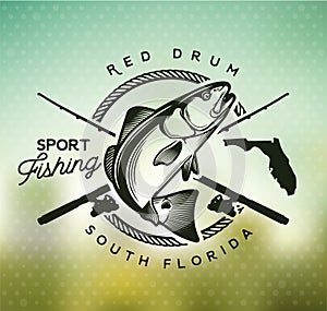 Vintage red drum fish emblems. Sciaenops ocellatus Labels. Vector illustration.