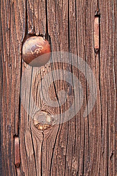 Vintage red dry board with nails