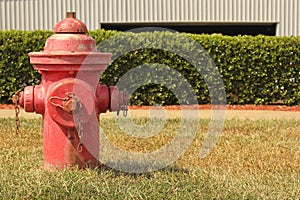 Vintage Red Fire Hydrant in Front of Building