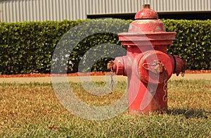 Vintage Red Fire Hydrant in Front of Building