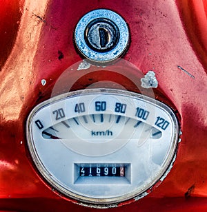 Vintage Red Italian Moped Speedometer