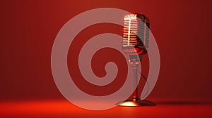 The vintage red microphone.AI generated image