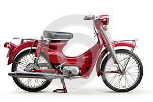 Vintage Red Moped Reviving Old-fashioned Vibeon White Background. AI Generated