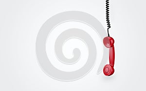 Vintage red phone reciever on white background. 3d rendering