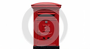 Old red post box isolated on white