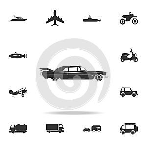 Vintage red retro car. Detailed set of transport icons. Premium quality graphic design. One of the collection icons for websites,