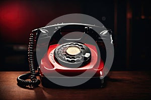 Vintage red rotary telephone. ai generative