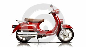 Vintage Red Scooter: A Timeless Elegance On White Background