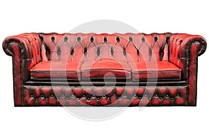 Vintage red sofa isolated on white