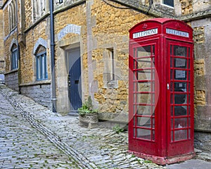 Vintage Red Telephone Box in Castle Cary, Somerset photo