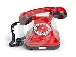 Vintage red telephone on white background. Retro styled