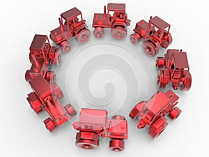 Vintage red tractors - circular array