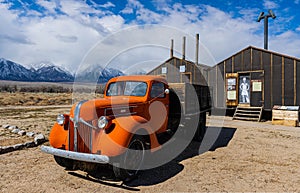 Vintage Red Truck and Restored Mess Hall,