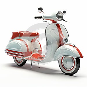 Vintage Red And White Scooter: 3d Lambretta Motorcycle On White Background