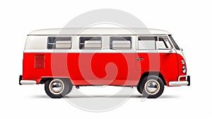 Vintage Red And White Vw Bus On White Background photo