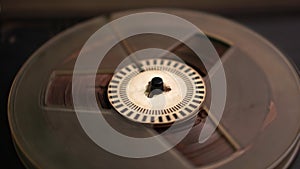 Vintage Reel To Reel Studio Recorder, Rolling Tape, Close Up