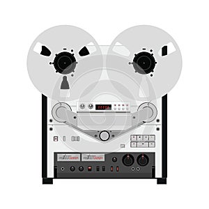 Vintage reel to reel tape recorder deck. Retro technologies. Vector Illustration on isolated white background