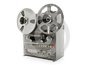 Vintage reel-to-reel tape recorder on white