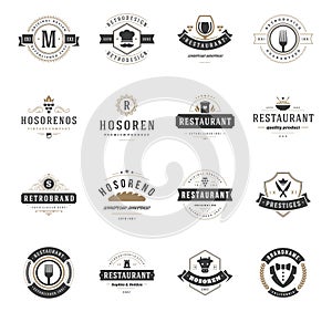 Vintage Restaurant Logos Design Templates Set.