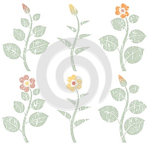 Vintage retro abstract flowers, grunge design elements