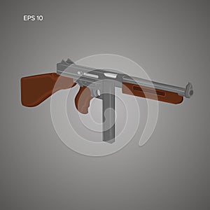 Vintage retro american sub-machine gun vector illustration. Old famous gangster armament.