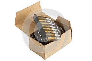 Vintage retro ammunition in a cardboard box