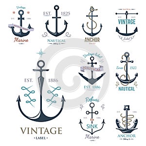 Vintage retro anchor badge vector sign sea ocean graphic element nautical anchorage symbol illustration