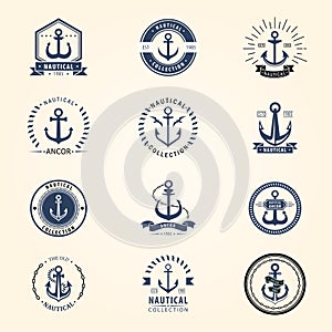 Vintage retro anchor badge vector sign sea ocean graphic element nautical naval symbol illustration