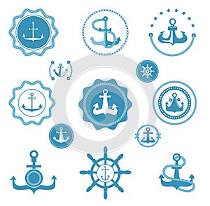Vintage retro anchor vector icons and label sign of sea marine ocean graphic element nautical. Marine anchor emblem