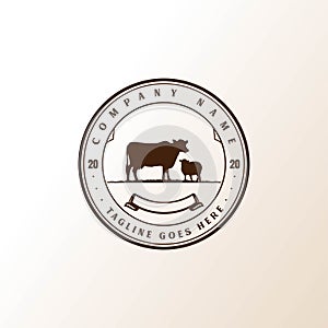 Vintage Retro Angus Cow Bull Lamb Cattle Livestock Farm Logo Design Vector