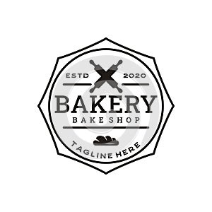 Vintage Retro Bakery, Bake Shop stamp badge Logo Design