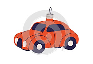 Vintage retro bauble, car-shaped ornament. Xmas tree decoration, adornment in old 60s style. Christmas toy, automobile