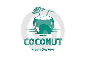 Vintage Retro Beach Fresh Coconut Drink for Cafe Restaurant Logo