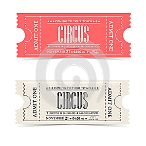 Vintage, retro beautiful tickets to the circus, events, cinema, theater, VECTOR