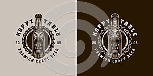 Vintage retro beer brewing emblem, logo, badge, label. mark, poster or print. Monochrome Graphic Art. Engraving style vecctor