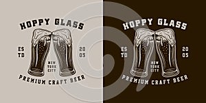 Vintage retro beer brewing emblem, logo, badge, label. mark, poster or print. Monochrome Graphic Art. Engraving style vecctor