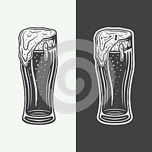 Vintage retro beer or drink glasses mugs. Can be used like emblem, logo, badge, label or mark or poster and print. Monochrome