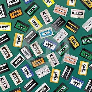 Vintage Retro Cassette Tape Pattern Design Template
