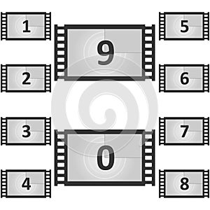 Vintage retro cinema. Creative vector illustration of countdown frame. Old film movie timer count.