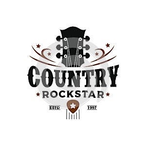 Vintage retro Classic country music, guitar vintage retro logo design