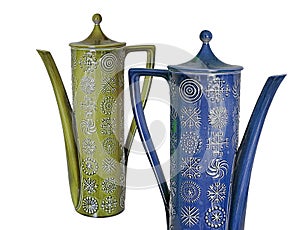 Vintage retro coffee pots with geometric design