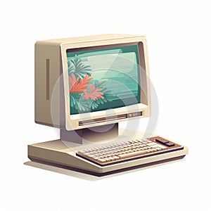 Vintage Retro Computer With Enigmatic Tropics Flower Print